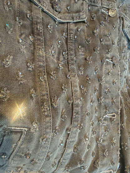 Grey Wash Jean Jacket with Rhinestones