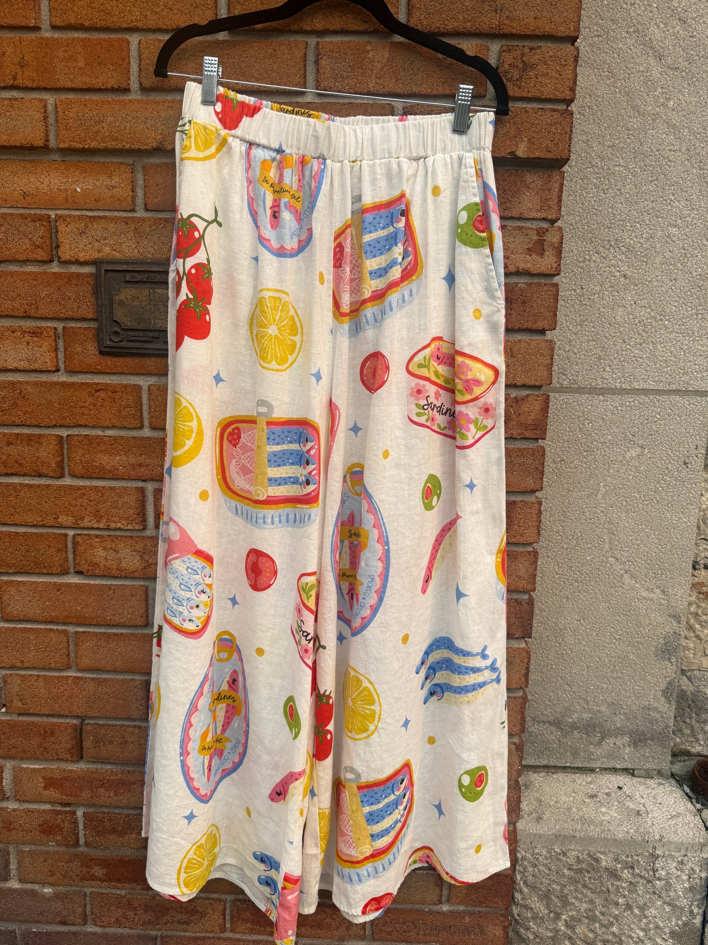 Linen Palazzo Printed Pant with Pockets- COLOURFUL