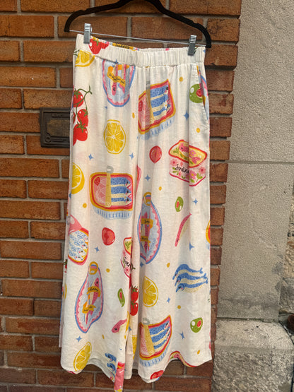 Linen Palazzo Printed Pant with Pockets- COLOURFUL
