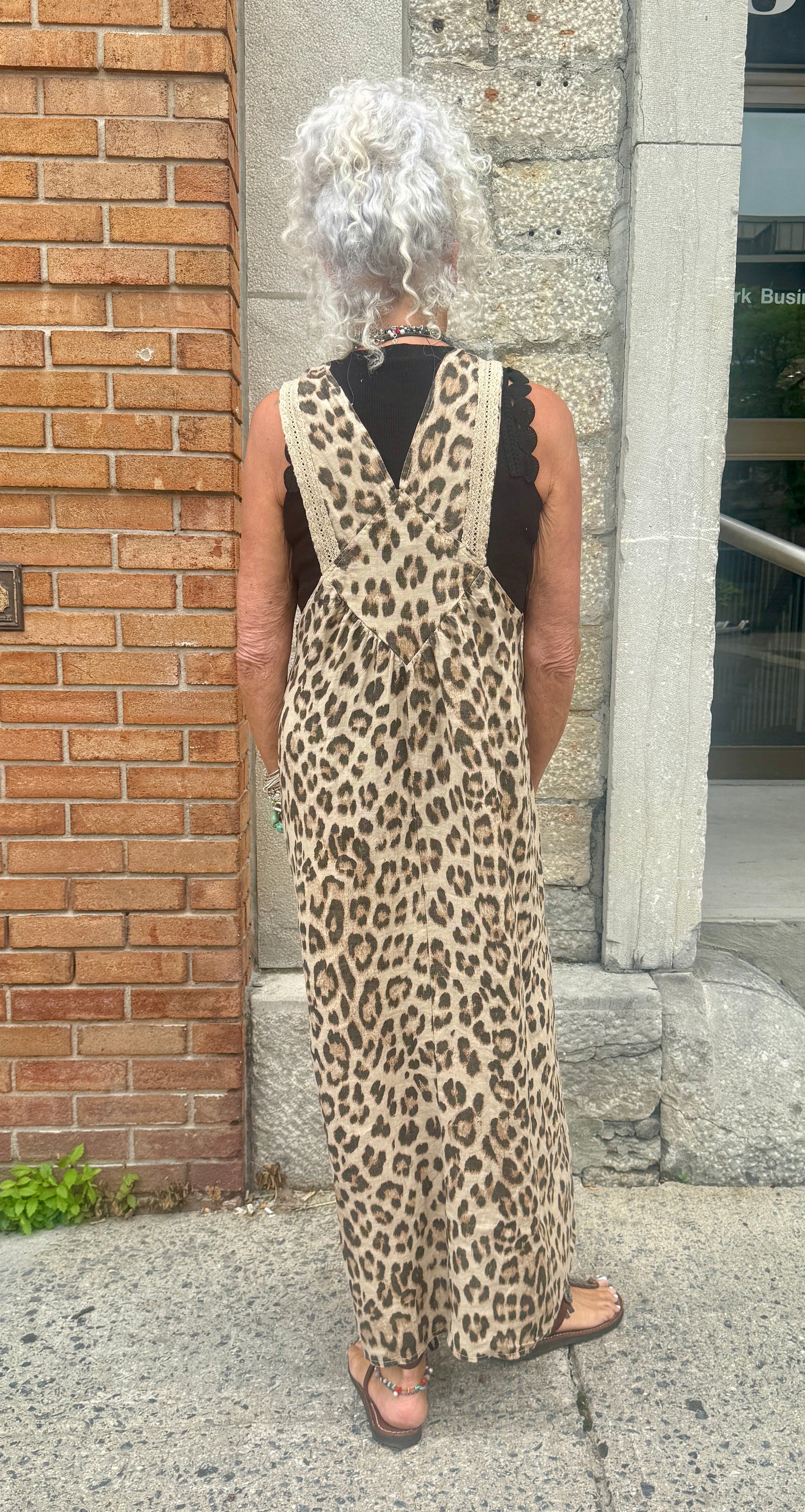 Linen Overall Maxi Dress - ANIMAL PRINT