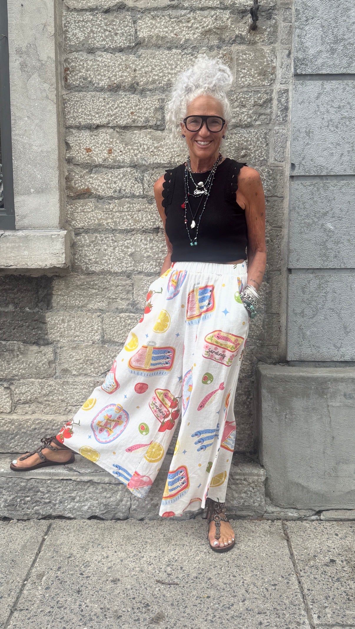 Linen Palazzo Printed Pant with Pockets- COLOURFUL