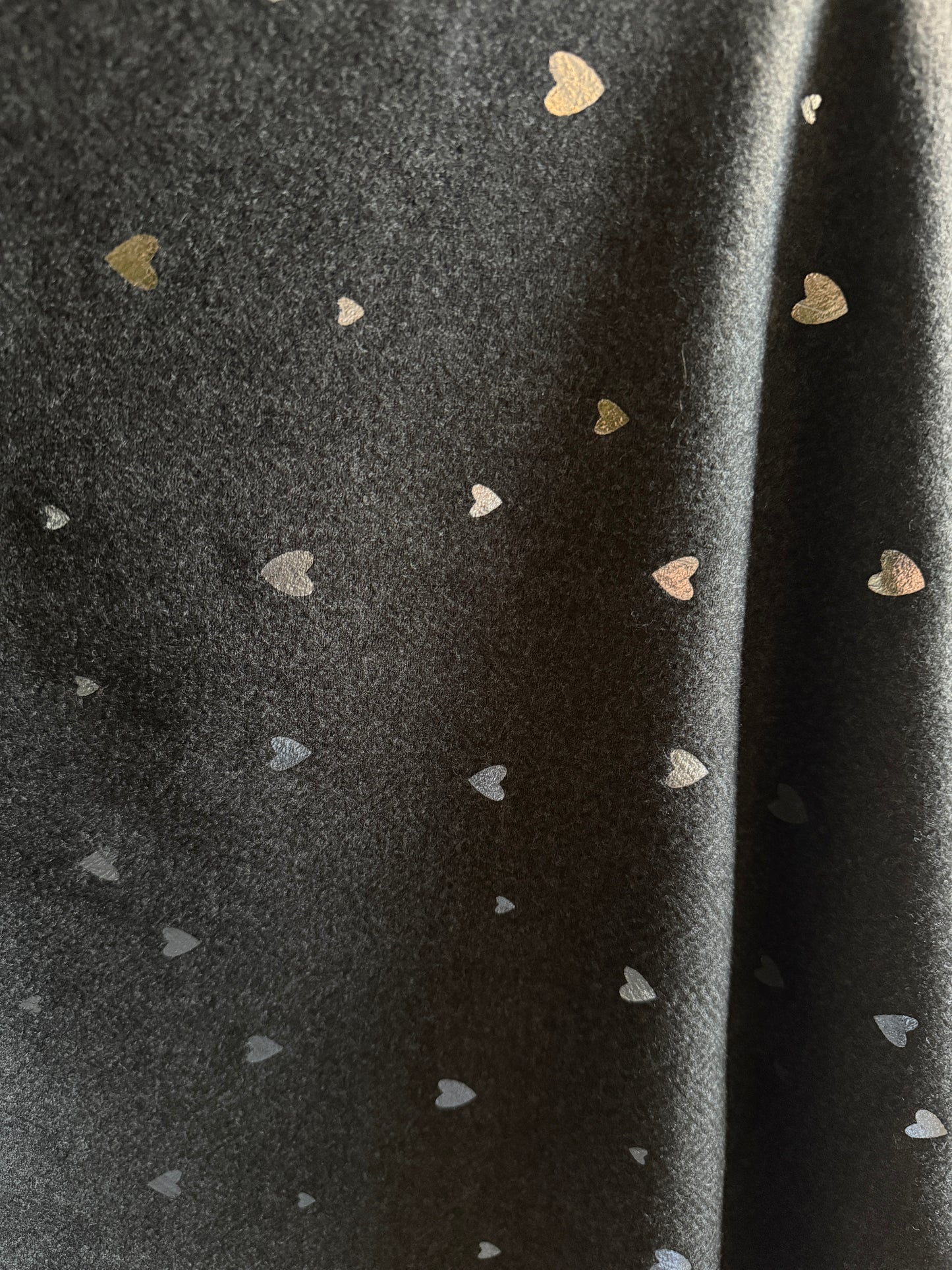Grey Long Scarf with Silver Metallic Hearts