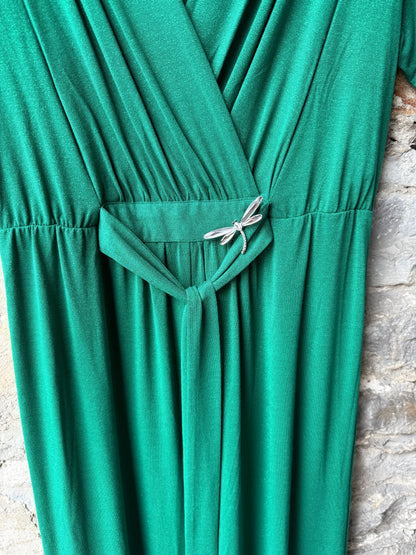 V neck Short Sleeve Wide Leg Jumpsuit- EMERALD GREEN