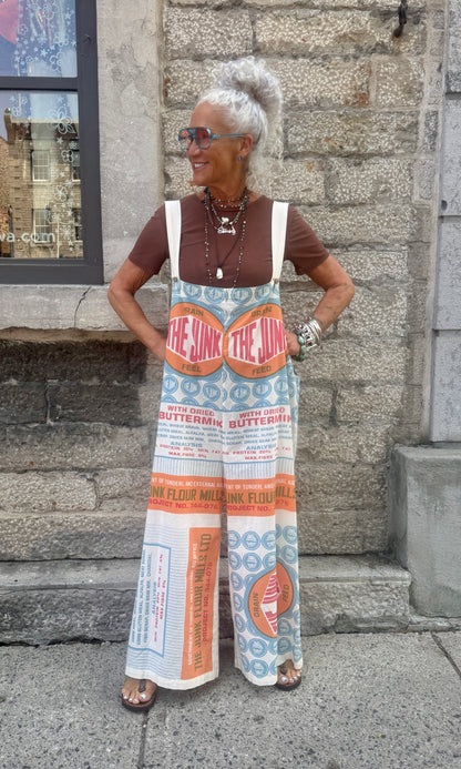 100% Cotton Overalls -VINTAGE FLOUR PRINT