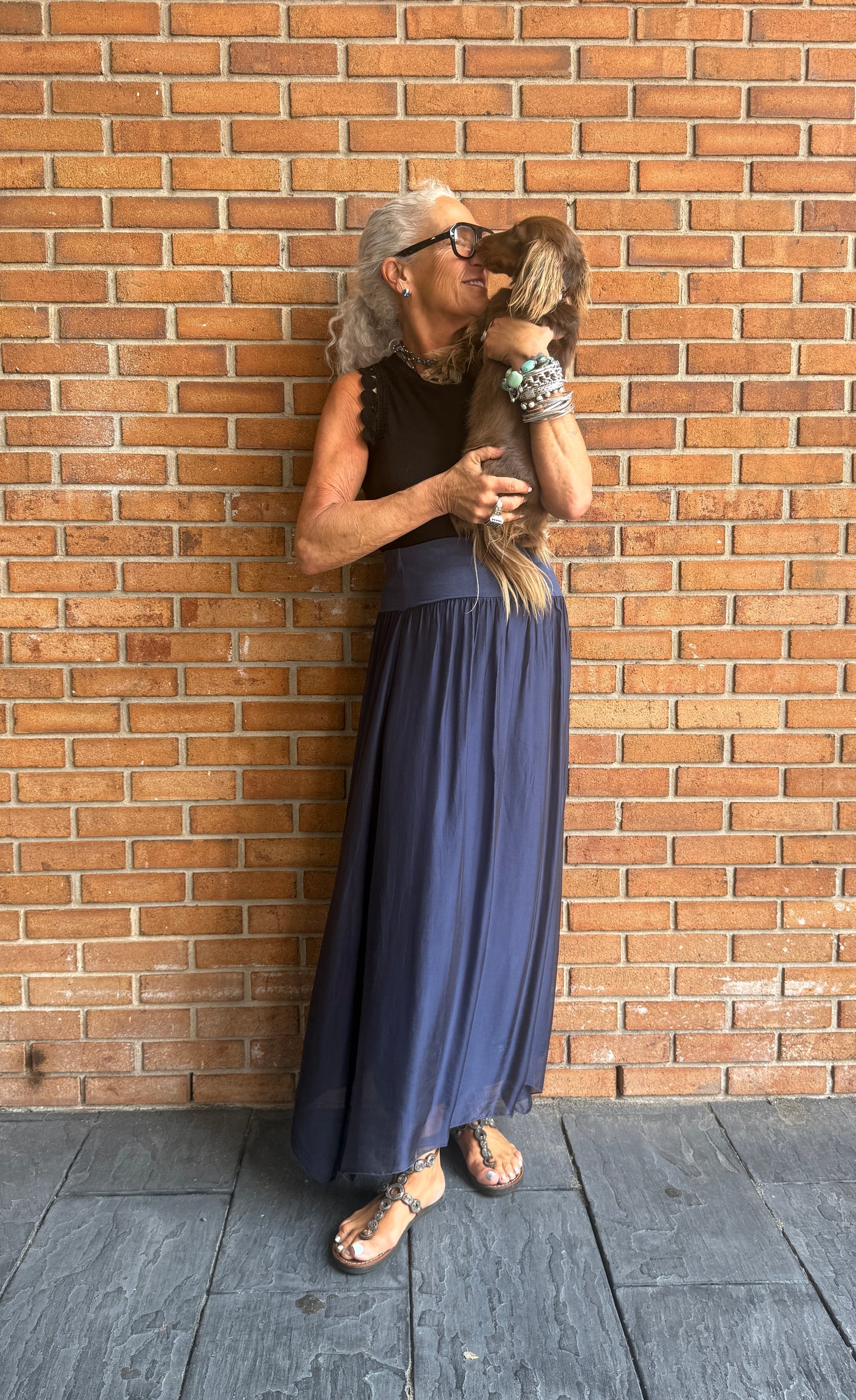Silk Maxi Skirt with Lining - NAVY