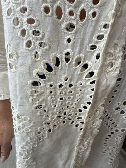 100% Cotton Ivory Eyelet Long Sleeve Shirt