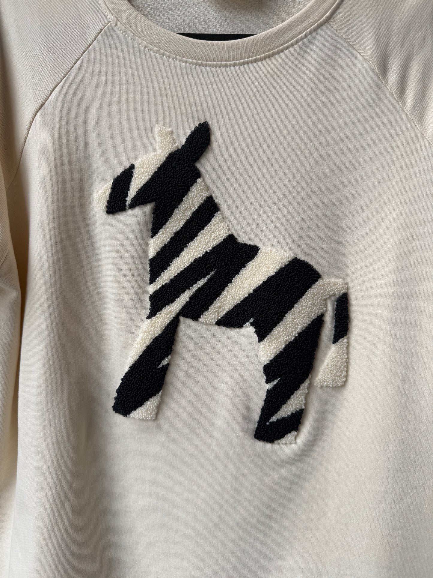 100%  Cotton Zebra crew neck Sweatshirt - Ivory and Black
