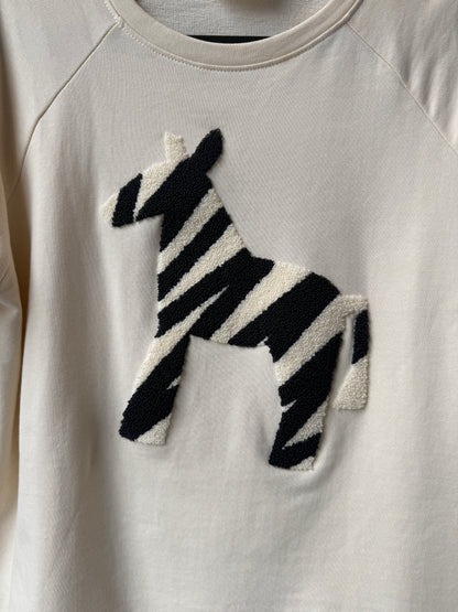 100%  Cotton Zebra crew neck Sweatshirt - Ivory and Black