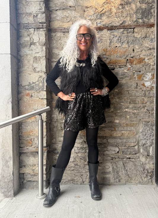 One Size Black Sequin Shorts