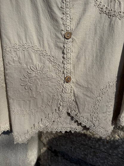 100% Cotton  Relaxed Fit Button Front Vest with Embroidery- Sand