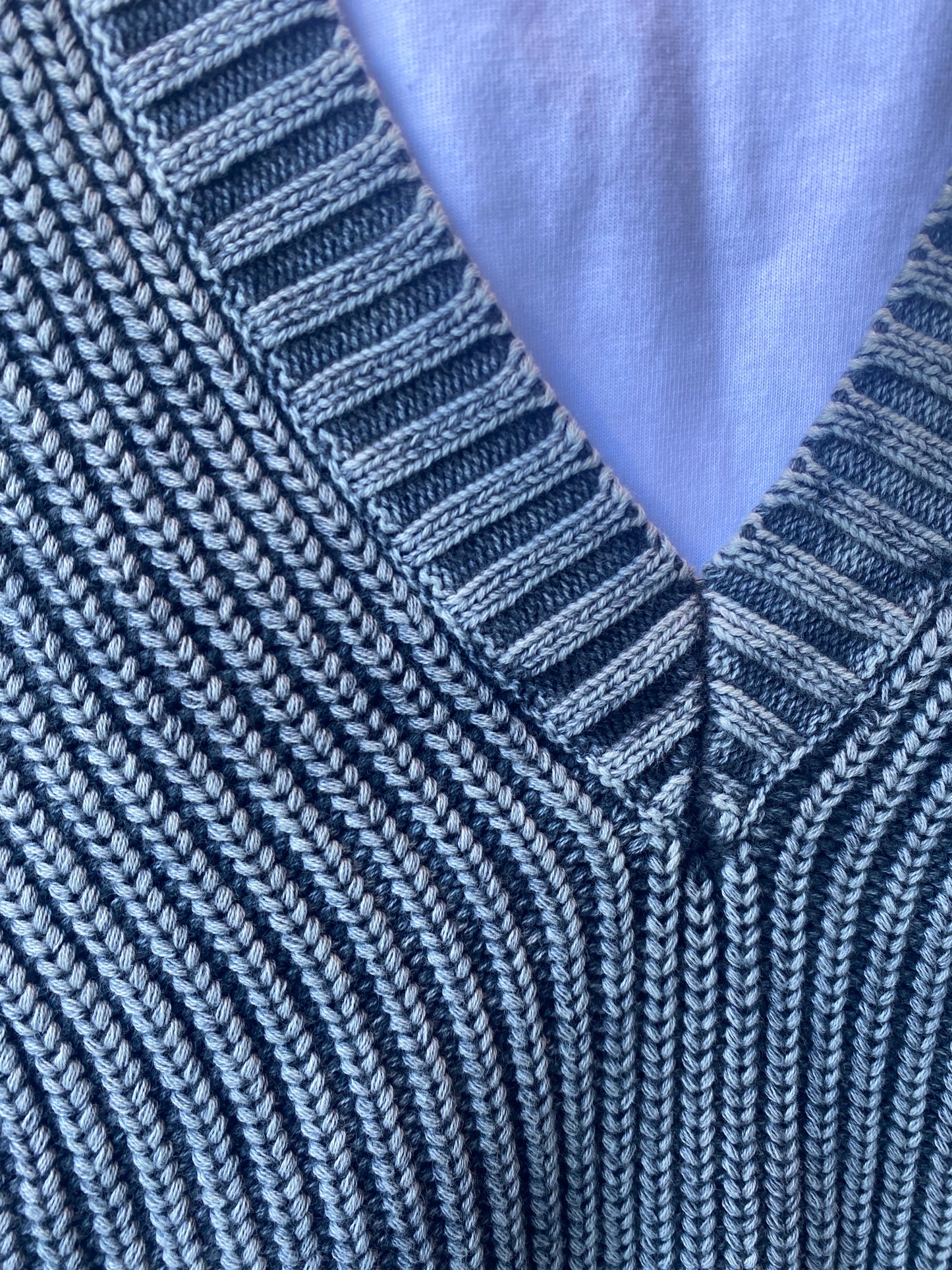 100% Cotton Ribbed  Knit Sweater Vest and attached short sleeve T-shirt- BLUE GREY & WHITE