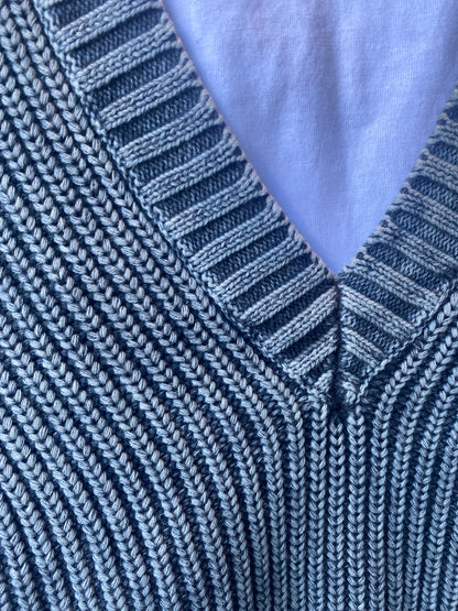 100% Cotton Ribbed  Knit Sweater Vest and attached short sleeve T-shirt- BLUE GREY & WHITE