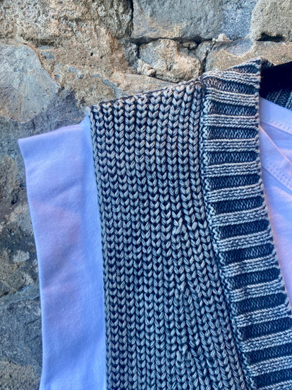 100% Cotton Ribbed  Knit Sweater Vest and attached short sleeve T-shirt- BLUE GREY & WHITE