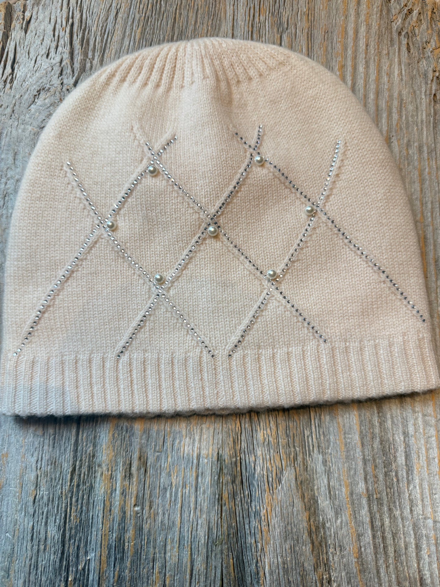 Cream Pearl and Rhinestone Knit 2pc Winter Set