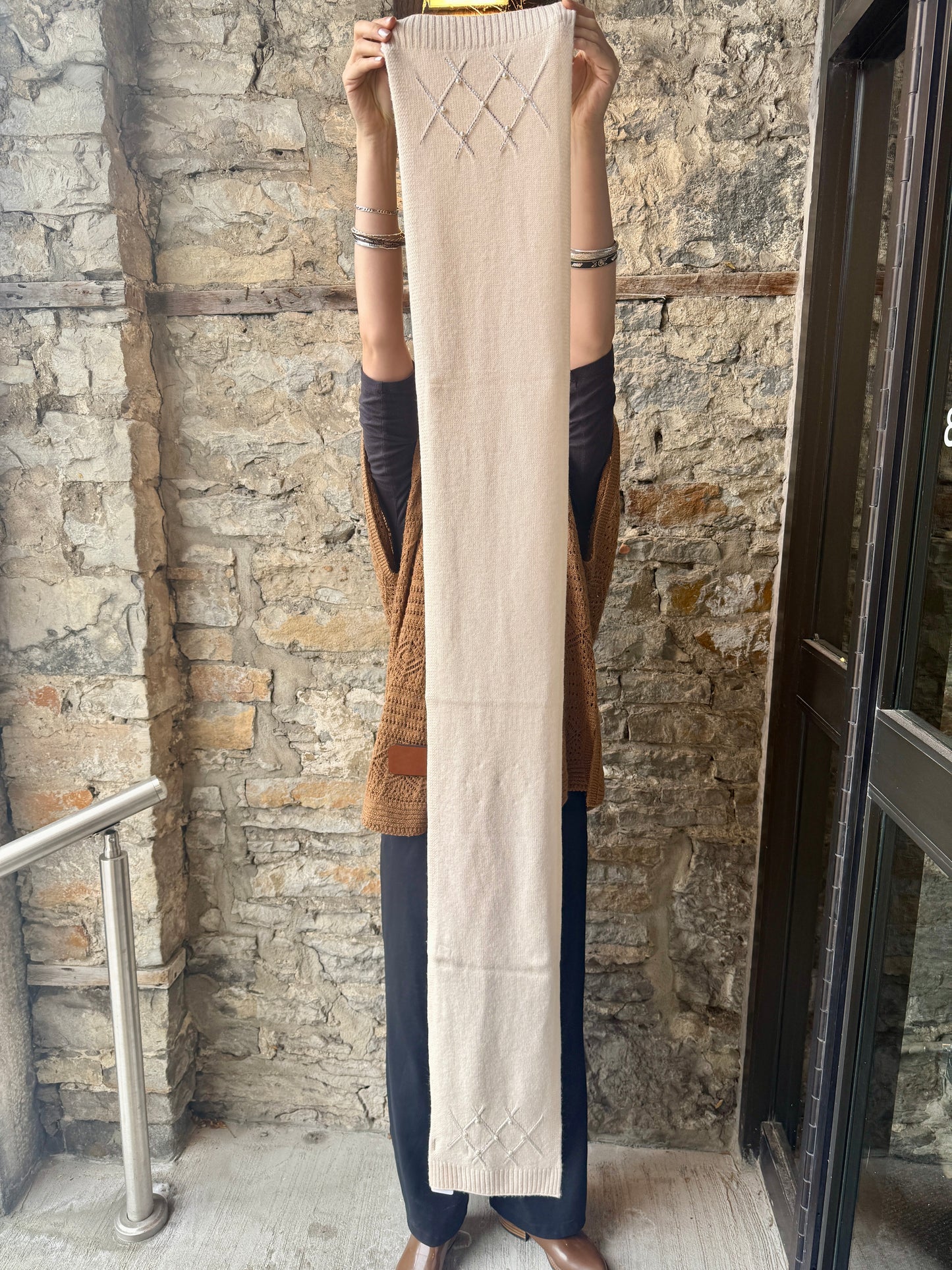 Cream Pearl and Rhinestone Knit 2pc Winter Set