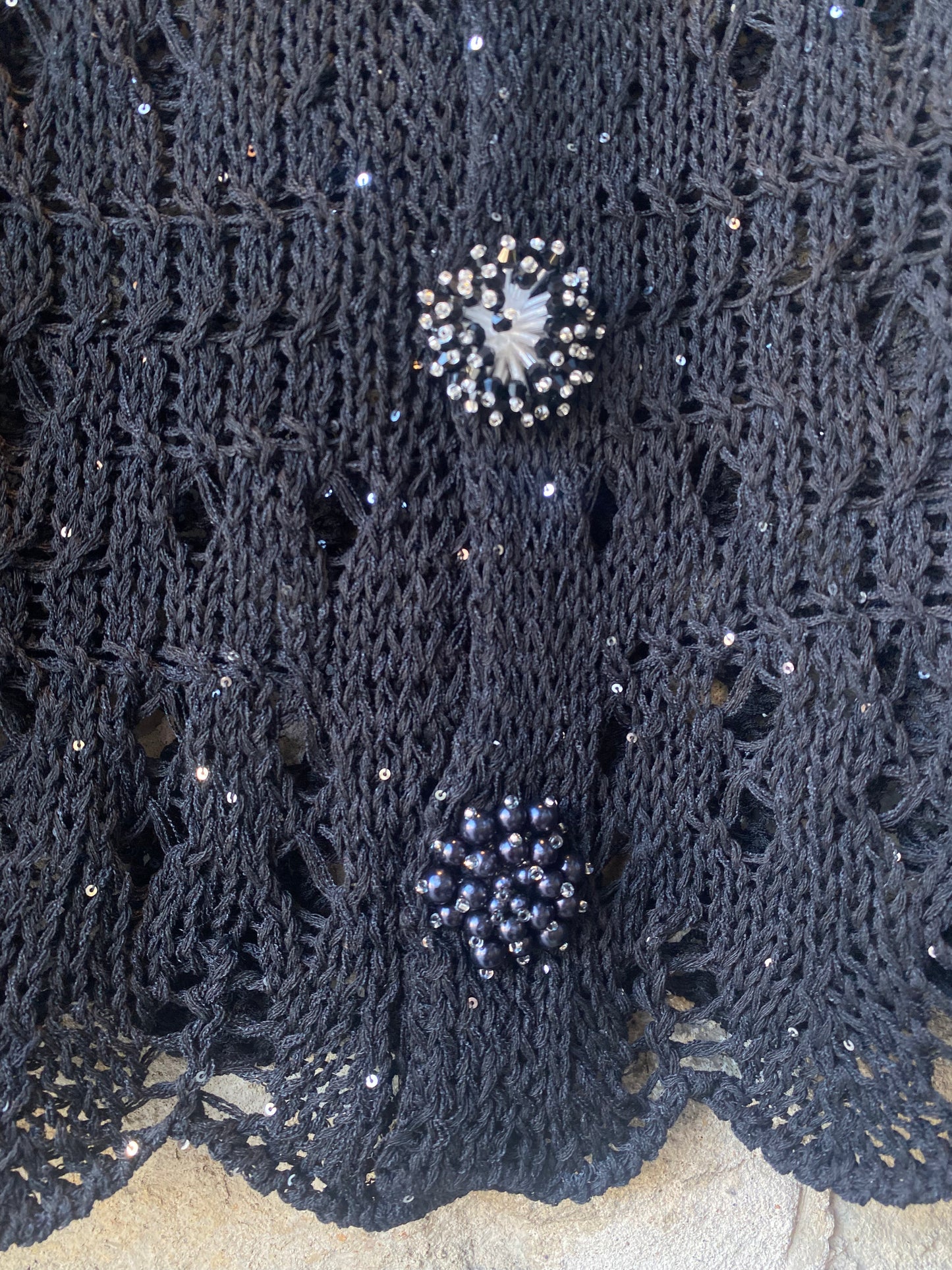 Delicate Crochet Knit Cardigan with Unique Buttons - BLACK