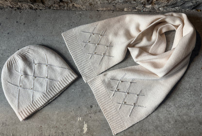 Cream Pearl and Rhinestone Knit 2pc Winter Set