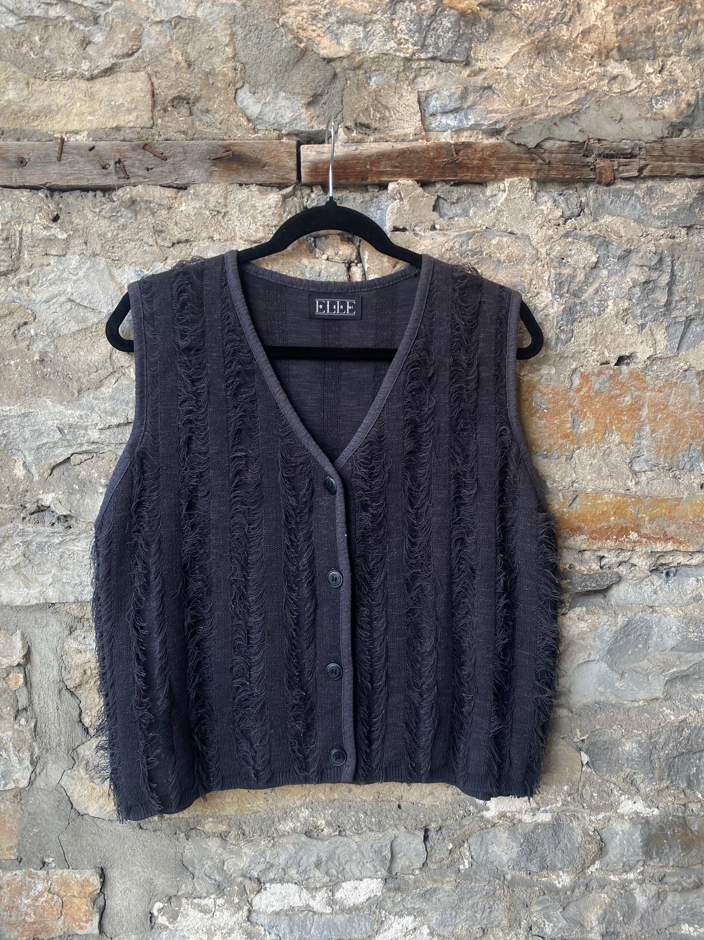 Eyelash Fringe Knit Vest - CHARCOAL