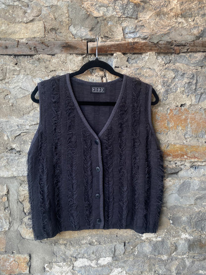 Eyelash Fringe Knit Vest - CHARCOAL