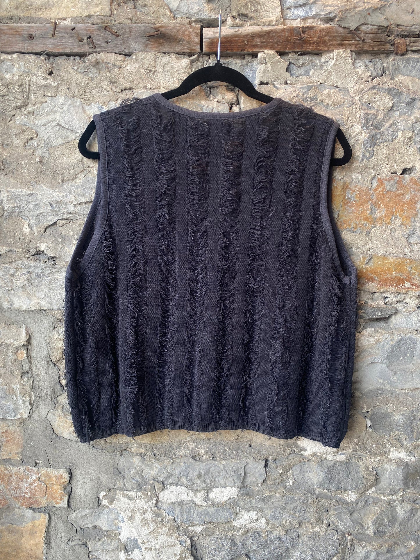 Eyelash Fringe Knit Vest - CHARCOAL