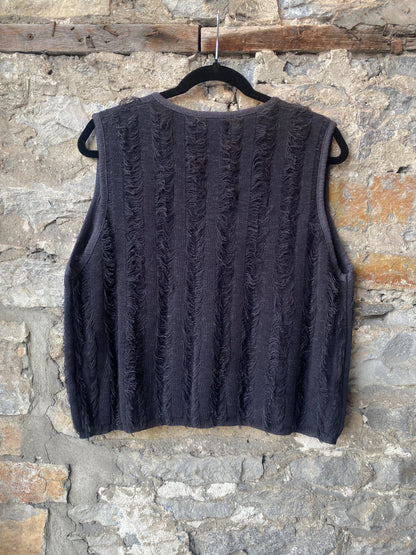 Eyelash Fringe Knit Vest - CHARCOAL