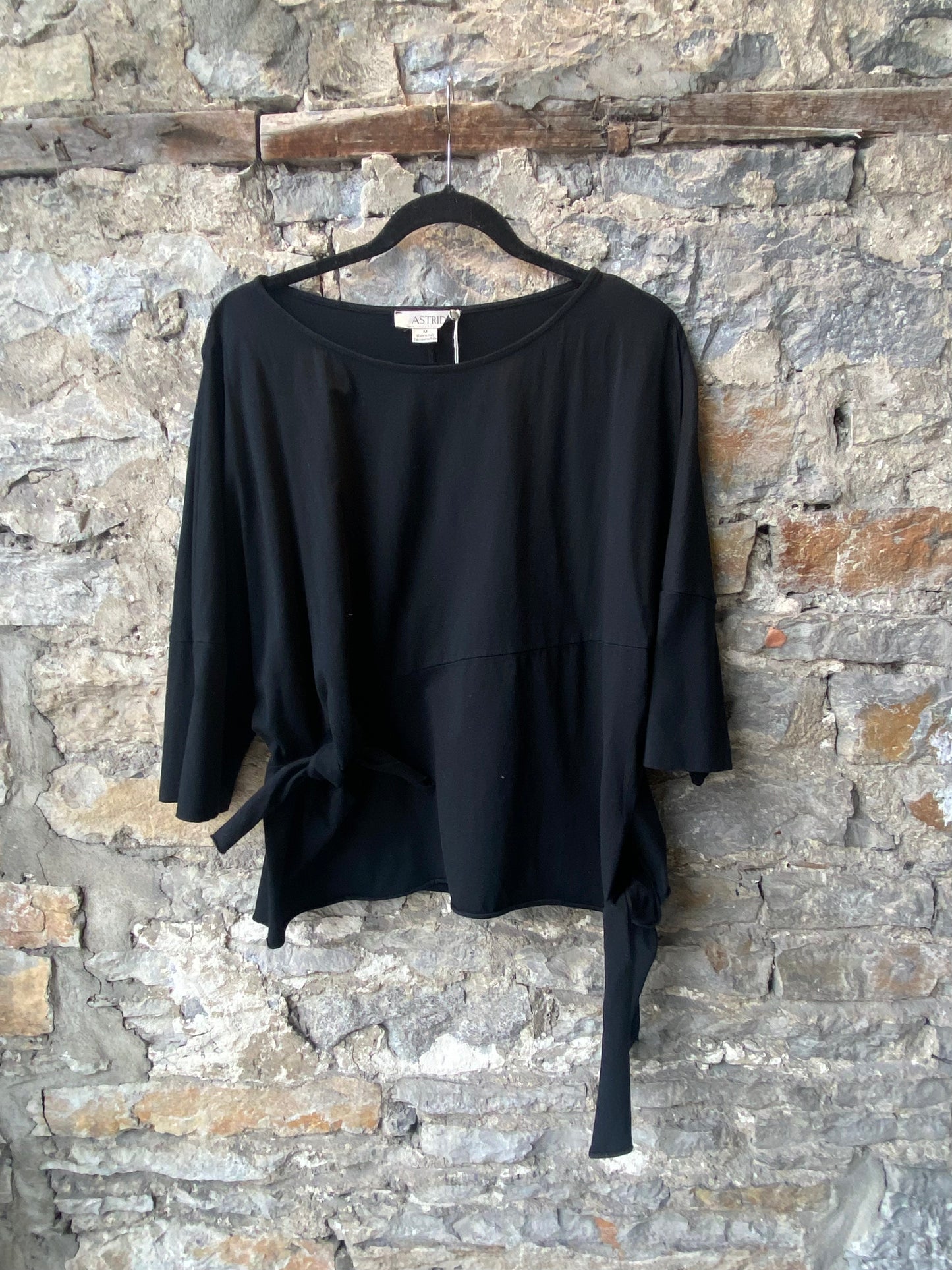 100% Black Cotton T-shirt with Side Ties