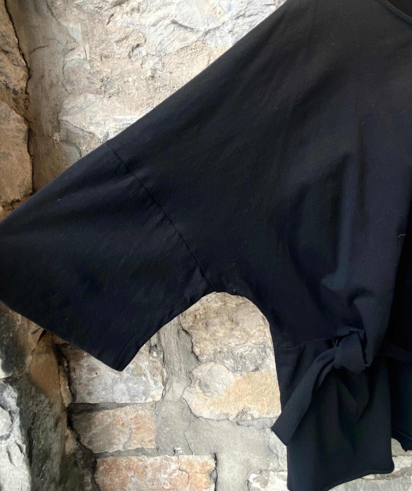 100% Black Cotton T-shirt with Side Ties