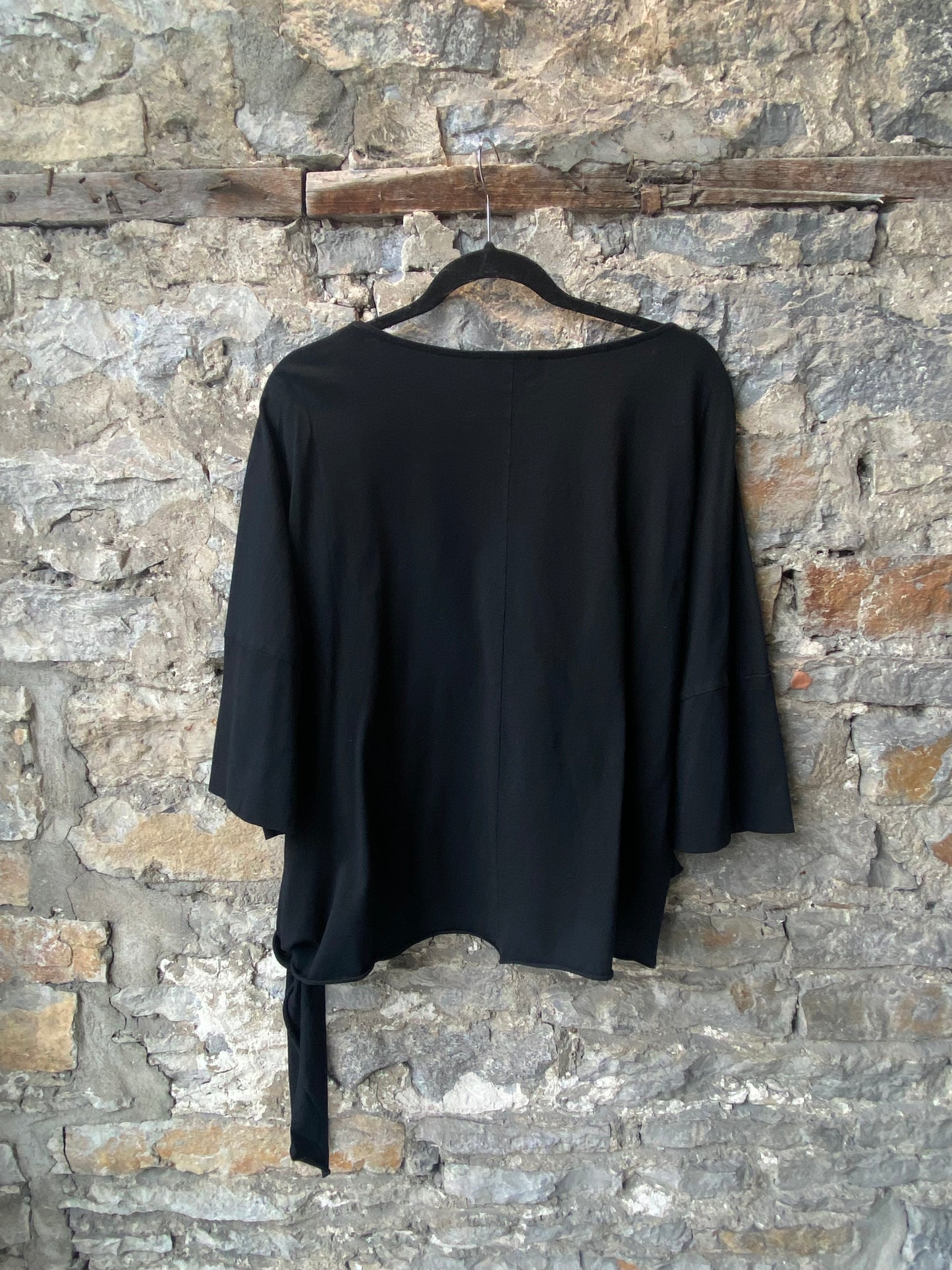 100% Black Cotton T-shirt with Side Ties