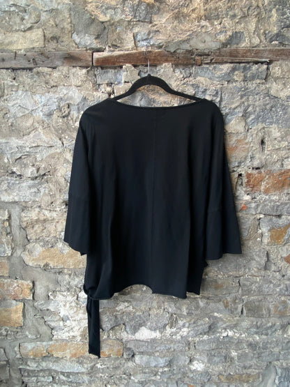 100% Black Cotton T-shirt with Side Ties