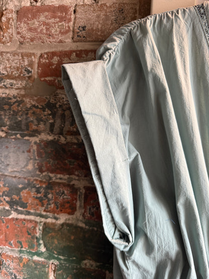 100% Cotton Button Front Empire Waist Dress with POCKETS - SAGE GREEN