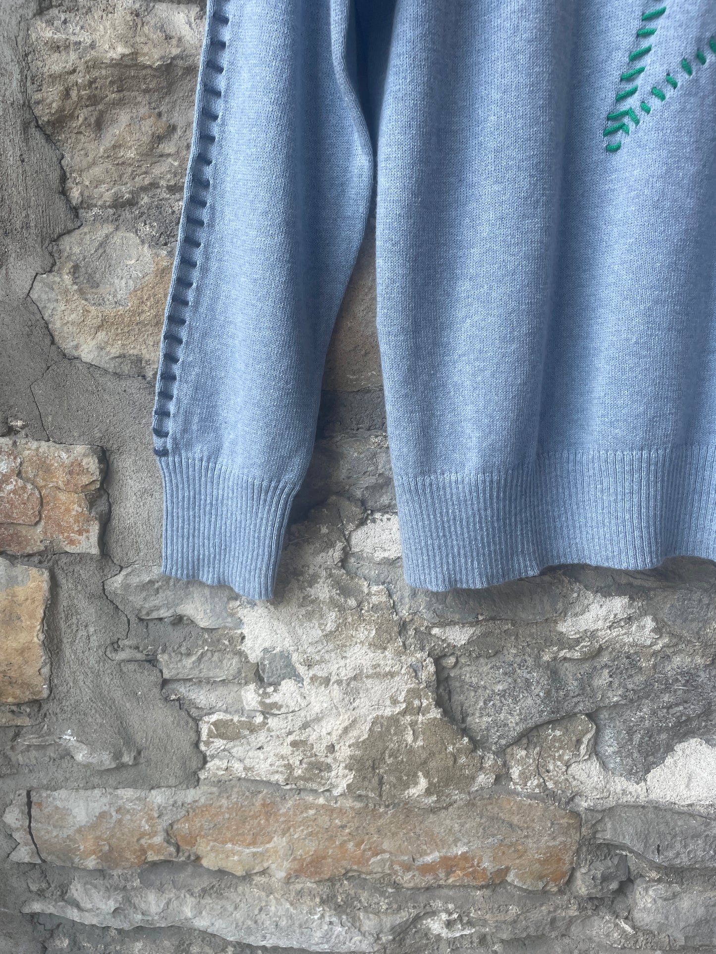 Cotton Crew Neck Light Blue Denim with Colourful Stitch Star