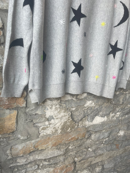 Cotton Knit Crew Neck with Star Moon detail - Grey