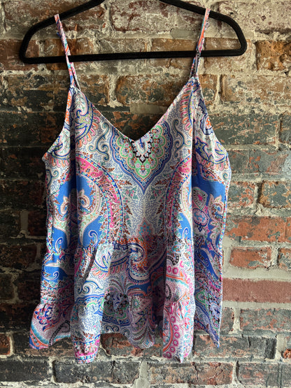 Paisley Spaghetti Strap Tank with Ruffle
