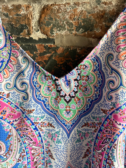 Paisley Spaghetti Strap Tank with Ruffle