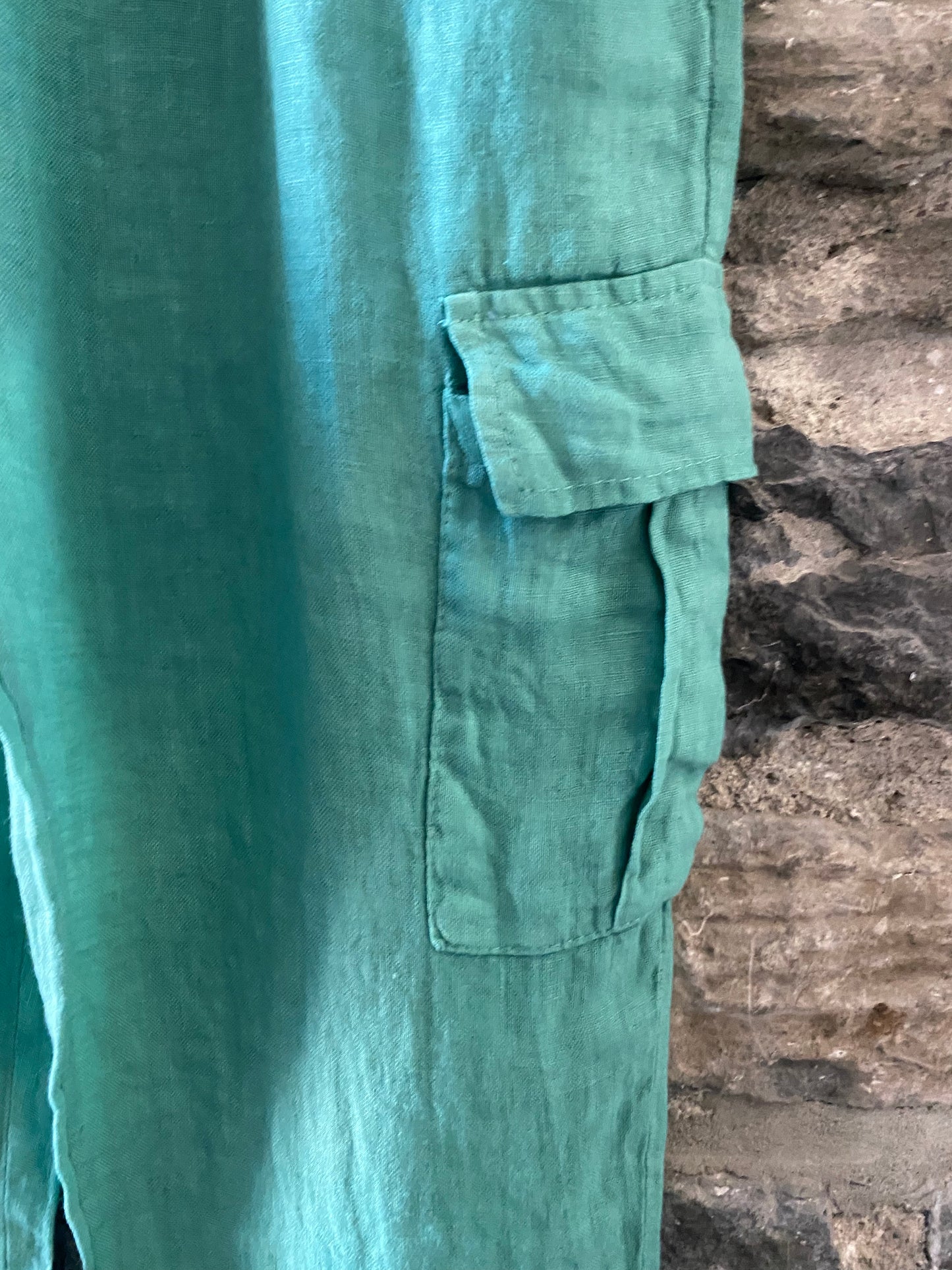 100% Linen 2 pc Straight Pant and Shirt Set - Green