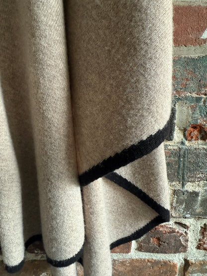 Cashmere Knit Cardigan Poncho - Oatmeal with Black Trim