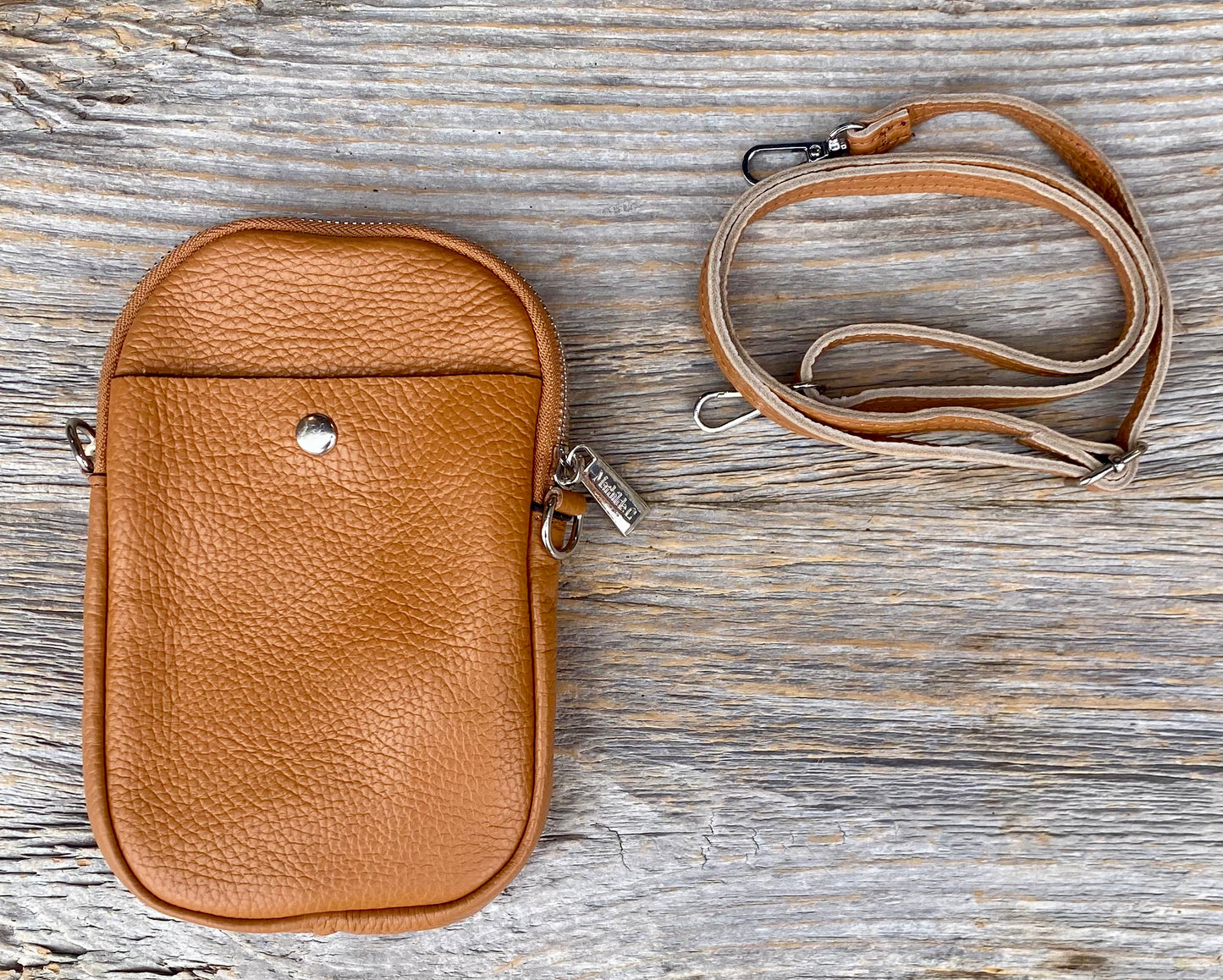 100% Pebble Leather Messenger Pouch - CAMEL