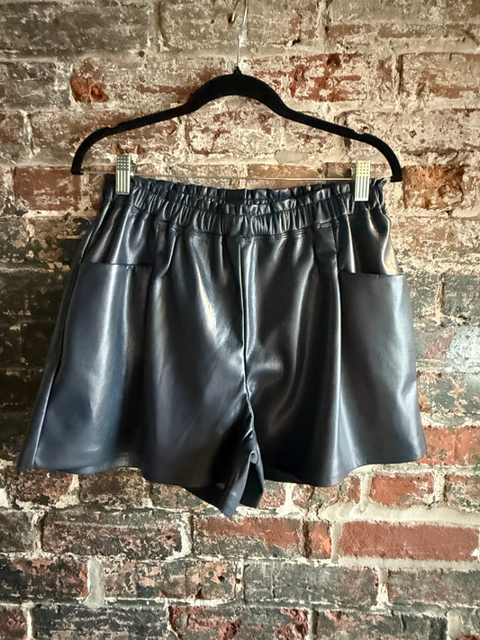 Vegan Leather Short with POCKETS - Navy