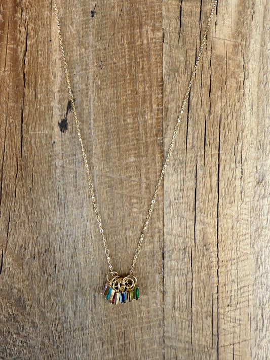 16" Gold Necklace with multi colour Swarovski crystal pendants