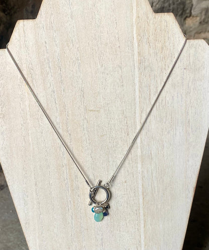 17" Stainless Steel Semi Precious Amethyst ,Chalcedony and Agate Necklace