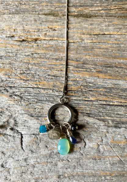 17" Stainless Steel Semi Precious Amethyst ,Chalcedony and Agate Necklace