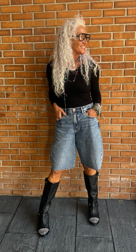 High Rise Barrel Jorts - MEDIUM WASH