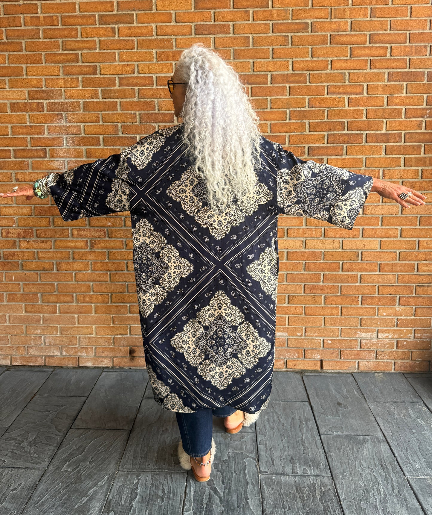 Bandana Print Duster - NAVY