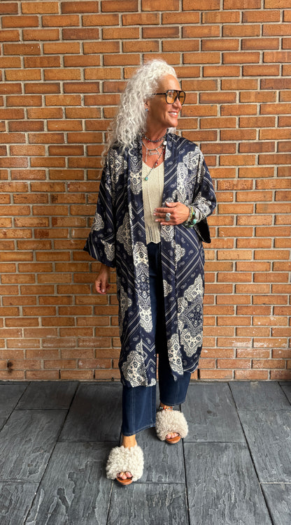 Bandana Print Duster - NAVY