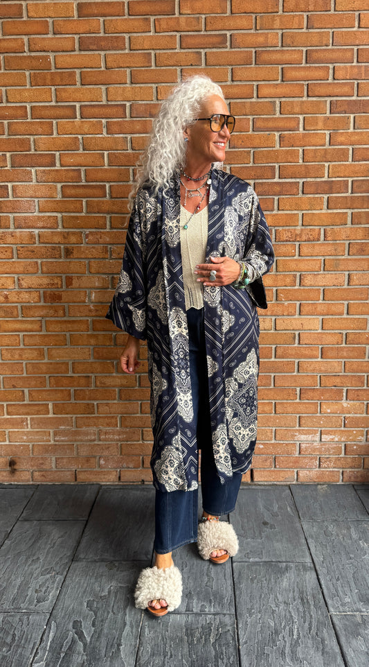 Bandana Print Duster - NAVY