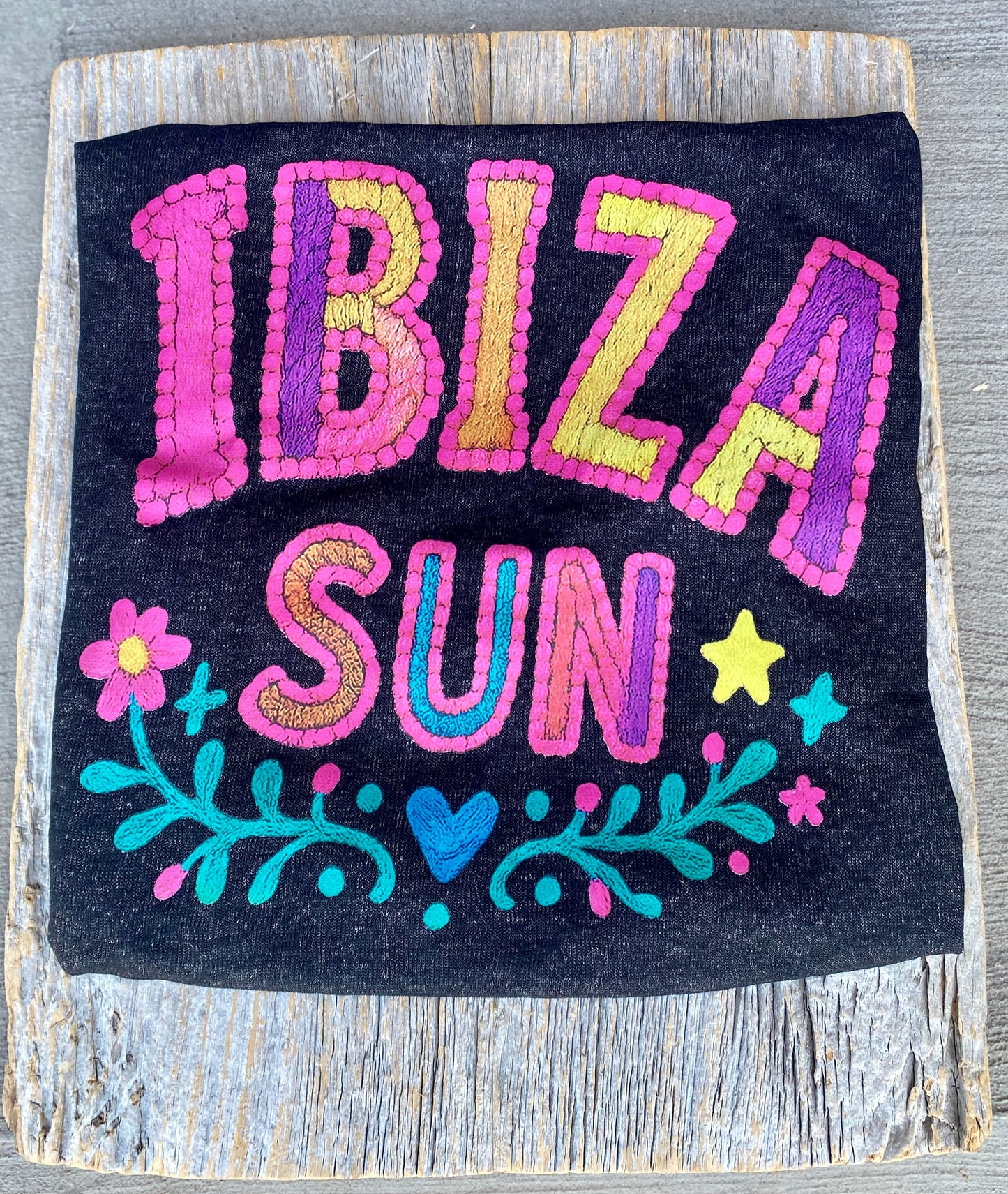 Cotton Ibiza Printed V-neck T-Shirt - CHARCOAL