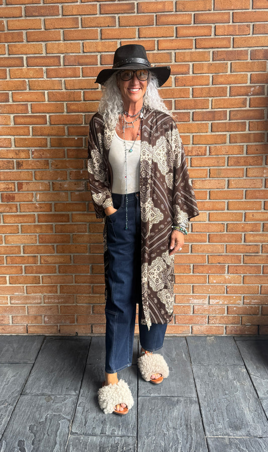 Bandana Print Duster - BROWN