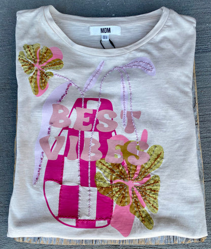 100% Cotton Graphic T-shirt with Embellished Detailing - BEST VIBES