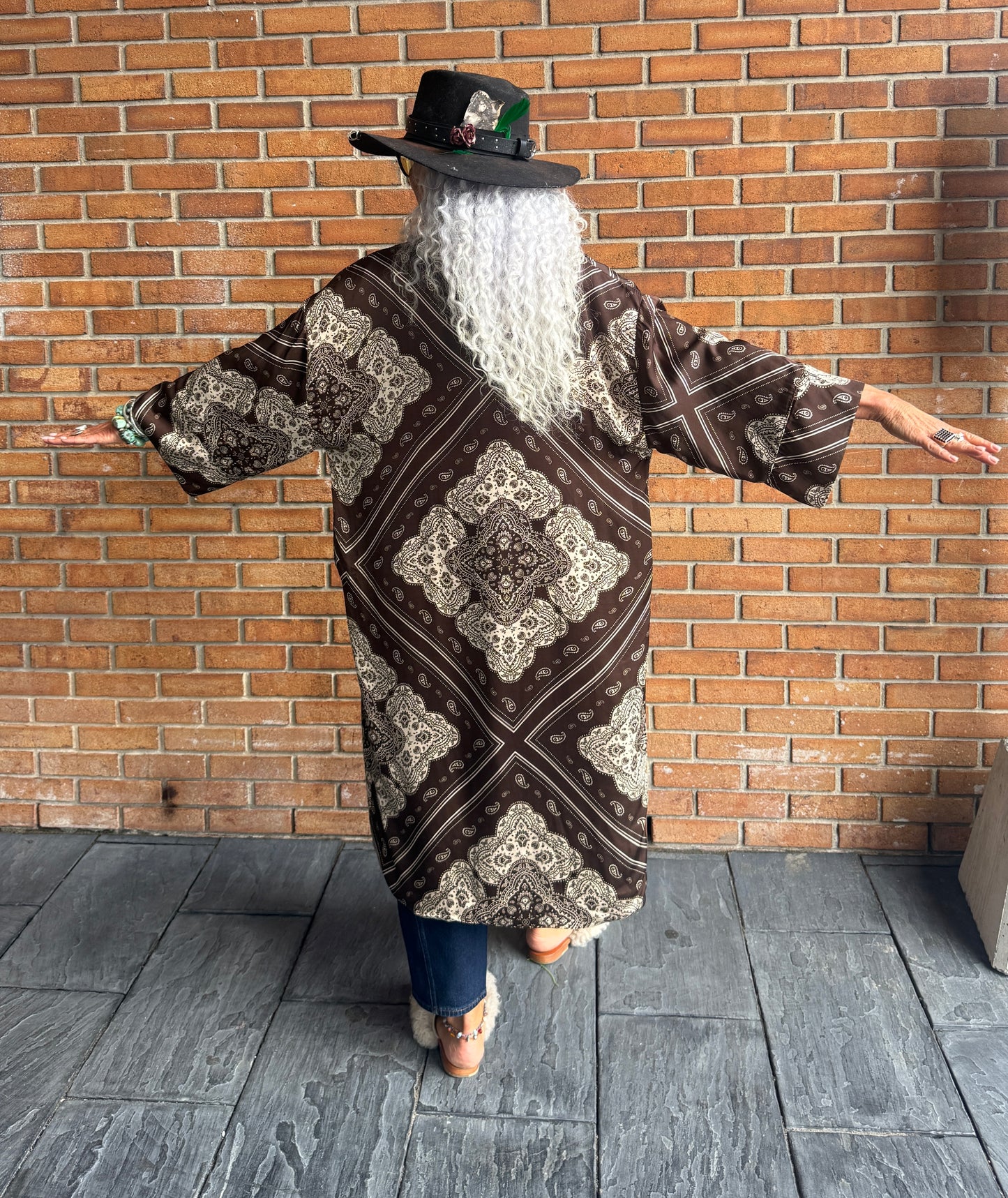 Bandana Print Duster - BROWN