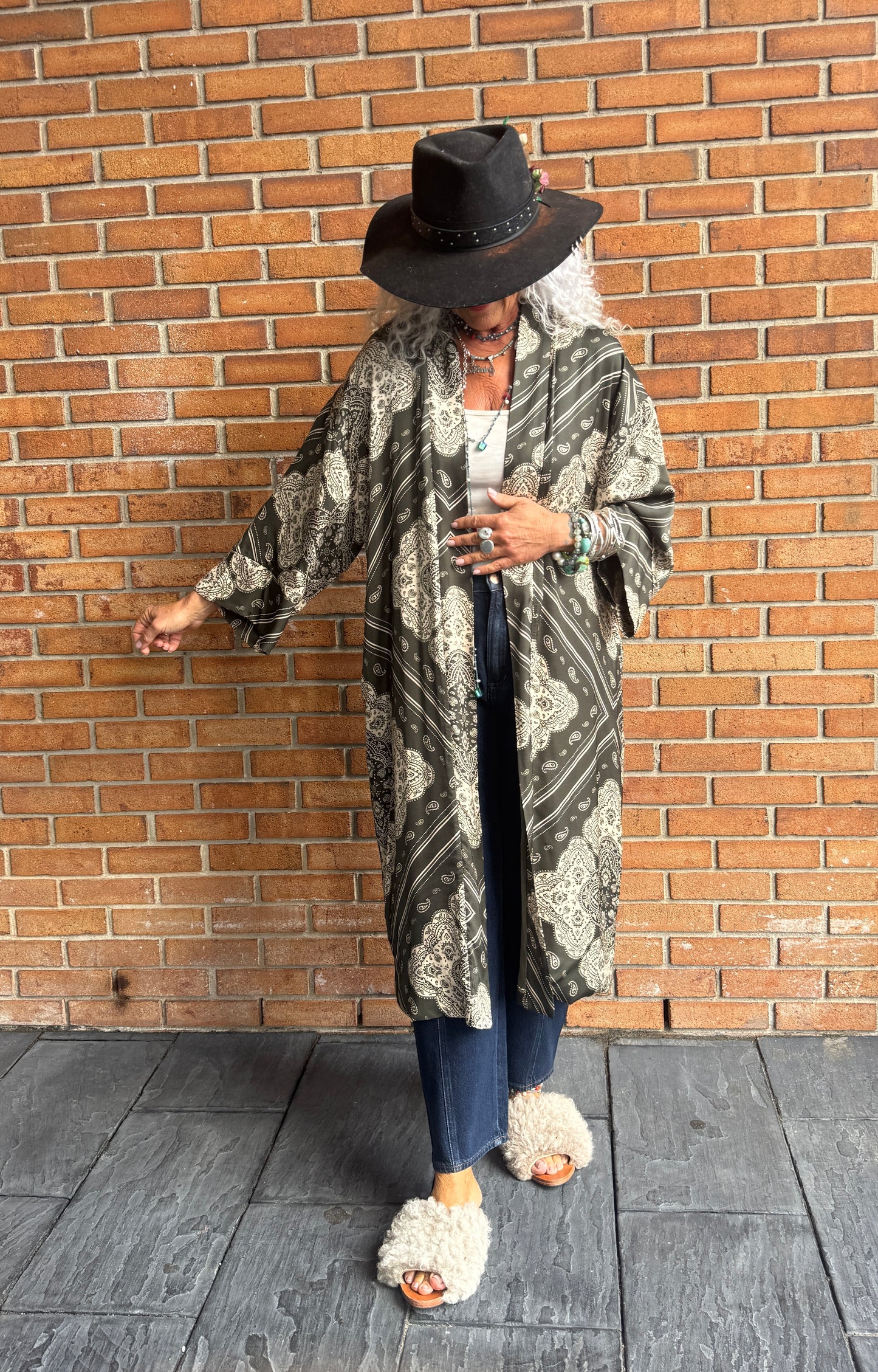 Bandana Print Duster - KHAKI GREEN
